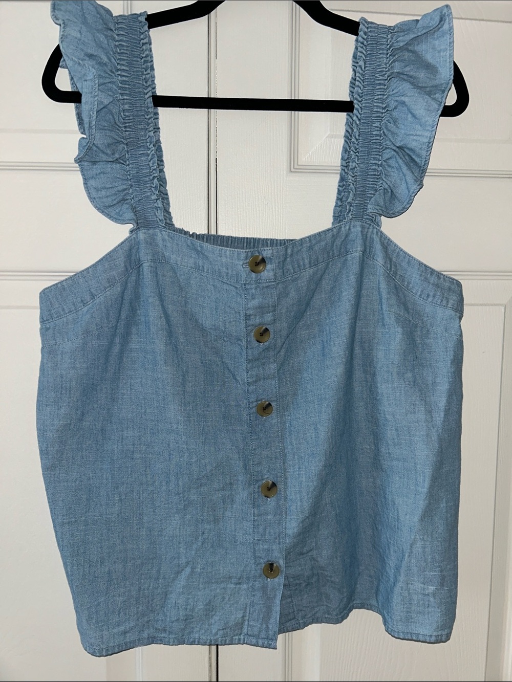 J. Crew Light Blue Ruffle Strap Button-Front Camisole